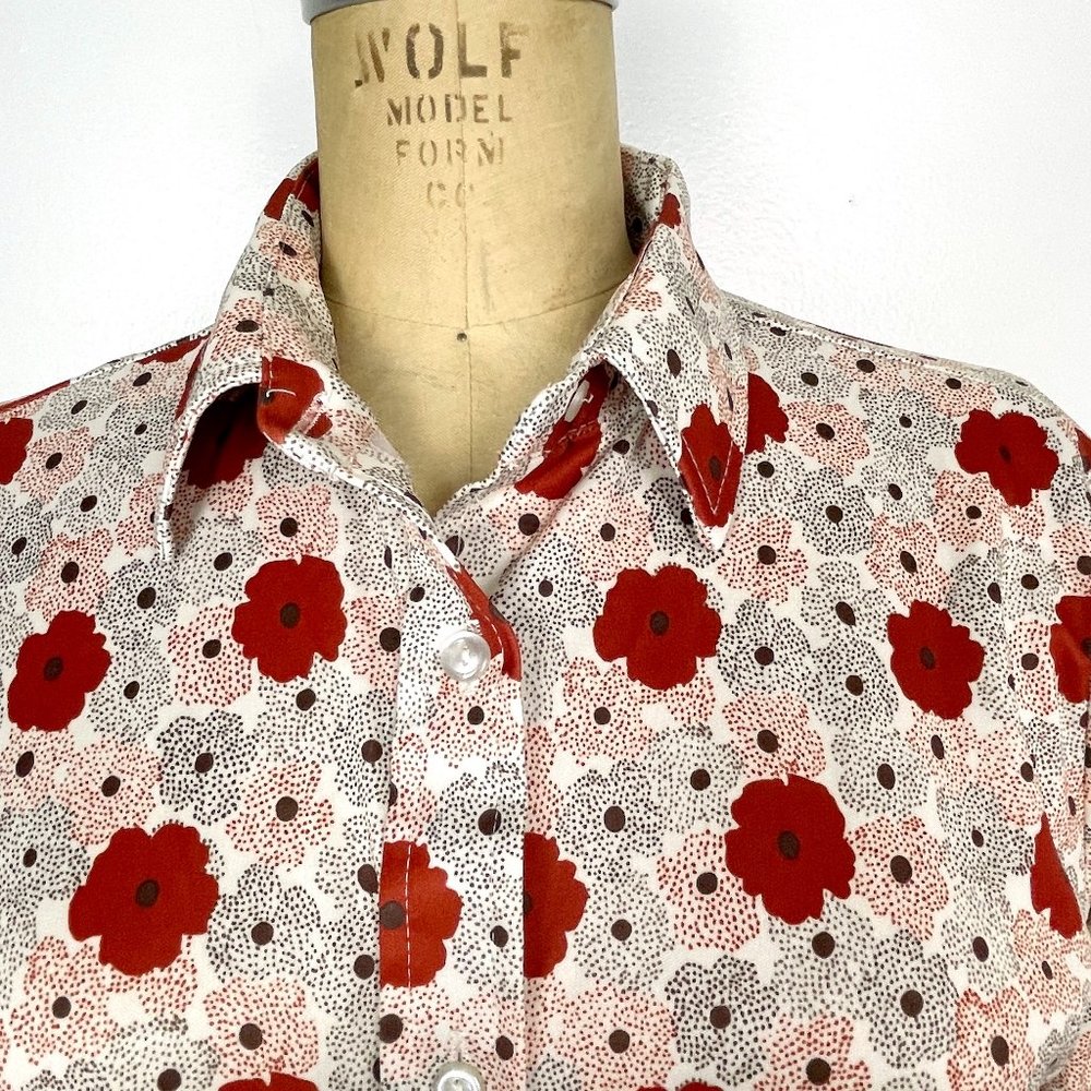 Vintage 1970s Sears rust & brown floral poppy print blouse  - size M/L - Picture 7 of 9